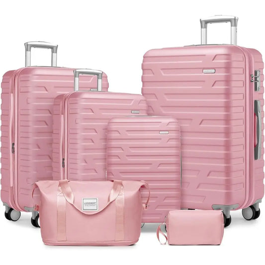 Luggage Sets 6 Piece with Duffel Bags Hardside Expandable Suitcases with Spinner Wheels TSA Lock Pink