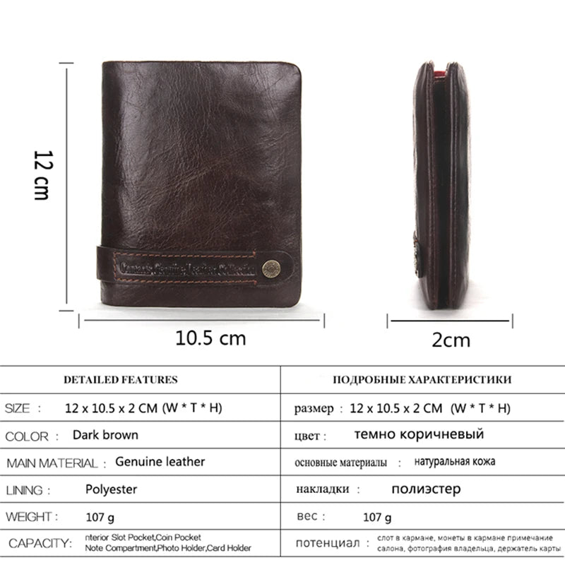CONTACT'S 100% Genuine Leather RFID Men Wallet Zipper Retro Coin Purse Male Bifold  Card Holder Wallet