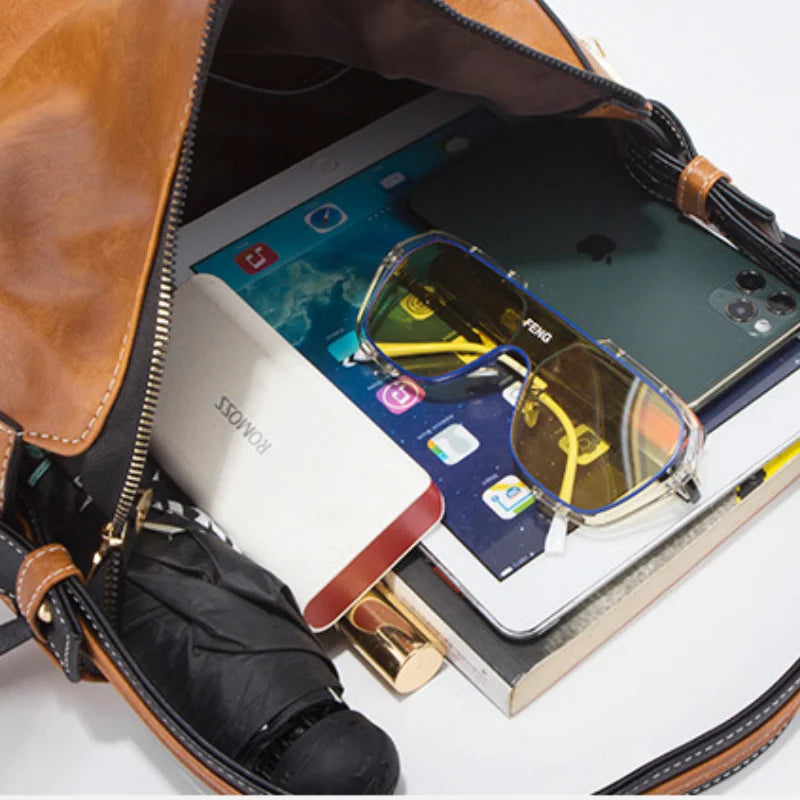 4PcsPU Leather Set, Zip Closure, Adjustable Shoulder Strap, Stylish Color-Block Tote Bag, Small Card Holder, Ideal for Daily Use