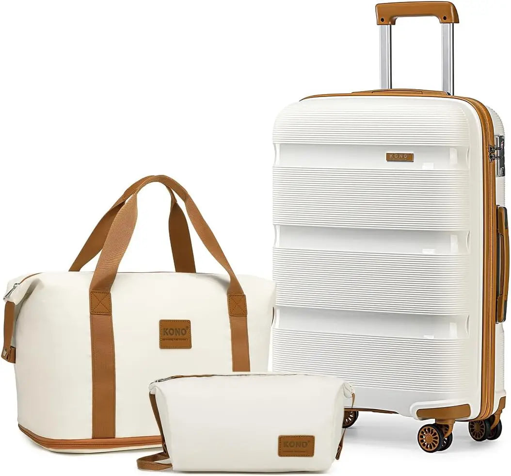 Kono Luggage Sets 3 Piece Hard Shell Travel Trolley 4 Spinner Wheels Lightweight Polypropylene Suitcase with TSA Lock