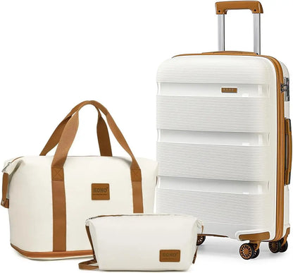 Kono Luggage Sets 3 Piece Hard Shell Travel Trolley 4 Spinner Wheels Lightweight Polypropylene Suitcase with TSA Lock