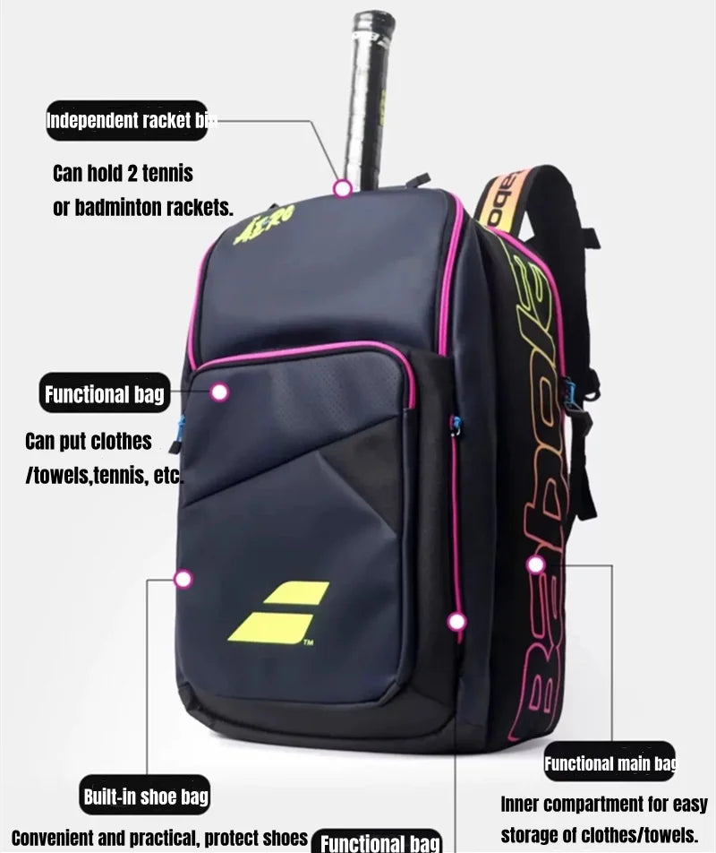 2024 Babolat Pure Aero Rafa Tennis Backpack Large Capacity Sports Bag Holds Up To 2 Tennis Badminton Racquets For Women Men