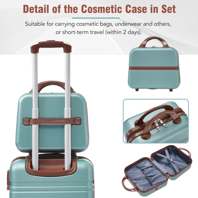 Sets 3 Pieces 20 24 And Cosmetic Case Spinner Suitcase With  Lock Lightweight Green