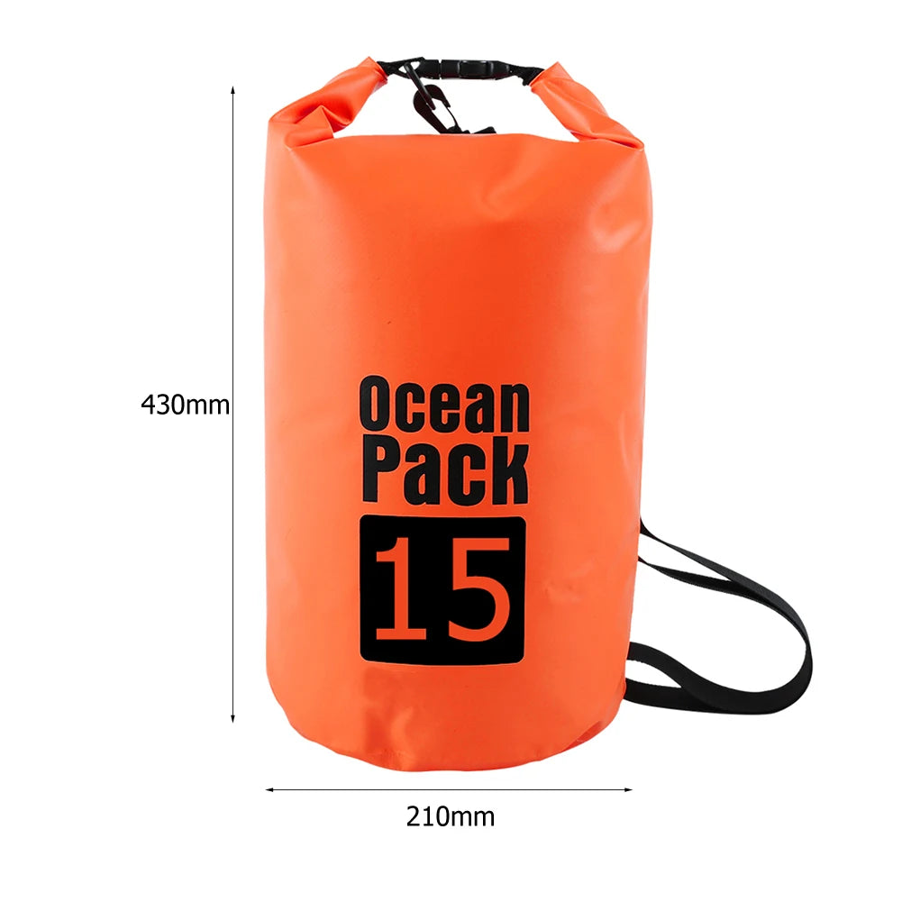 15-2L Swimming Waterproof Dry Bag Outdoor Floating Trekking Beach Backpack PVC Thickened Double-Layer Fabric IPX6 Waterproof Bag