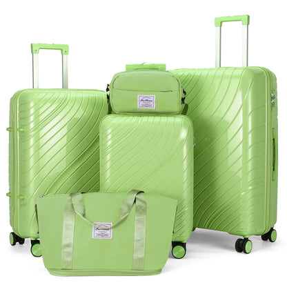Luggage Sets 5 Piece, PP Hardshell Suitcase Sets with Bags, Carry on Checked Luggage with Spinner Wheels TSA Lock, Lig