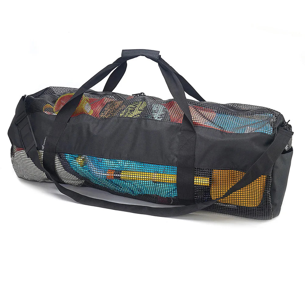 Portable Beach Storage Bag with Adjustable Strap Multifunctional Mesh Duffel Bag Large Capacity for Surfing Swiming Scuba Diving