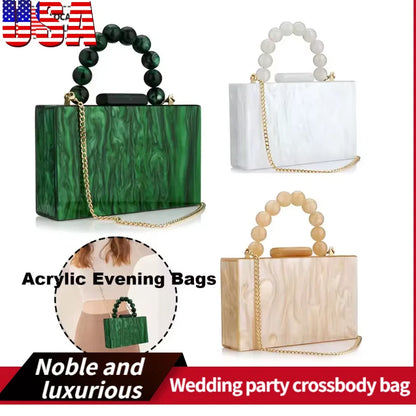 Wedding party crossbody bag, pearl marble, dark green acrylic PVC evening bag, women's wallet and handbag, beach flap