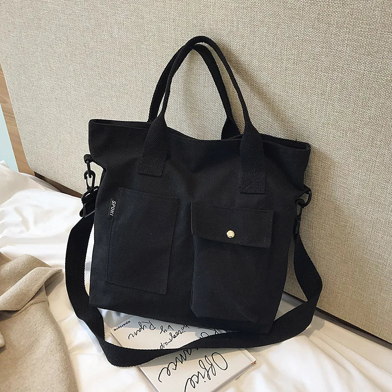 Fashion Canvas Bags students Handbag Shoulder Bag Large Capacity Solid Color Totes Shopper Bag Casual Female Cross Body Bag 2024