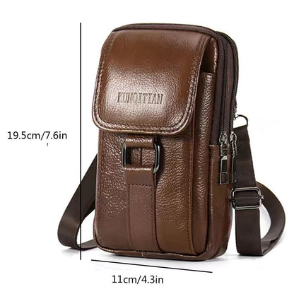 Portable Belt Pouch Purse Cowhide Leather Fanny Pack Waist Bag Fashion Simple Multi-pockets Casual for Outdoor Sport