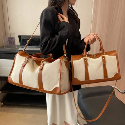 Women Travel Storage Handbag Vintage Fitness Luggage Bag Single Shoulder Crossbody Bag Large Nylon PU Leather Bag 2024 Handbags