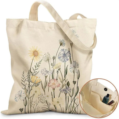 Aesthetic Tote Bag for Girls - with Magnetic Buckle and Zipper Inner Pocket for Women Lady Canvas Cotton Tote Bag