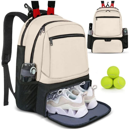 Professional Tennis Backpack Large Capacity Sports Racket Pack Holds 1-2 Tennis Rackets Outdoor Badminton Bag With Shoe Pocket