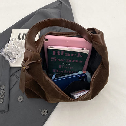 Women Suede Hobo Bag Magnetic Closure Tote Bag Large Capacity Retro Handbag Purse for Work Travel