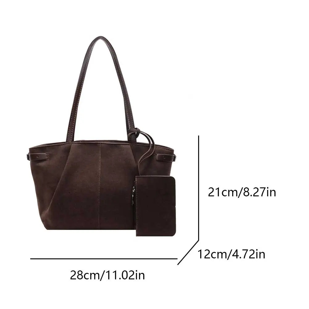 Women Suede Shoulder Bag with Inner Pocket Tote Bag Solid Color Handbag Satchel Bag for Work Travel