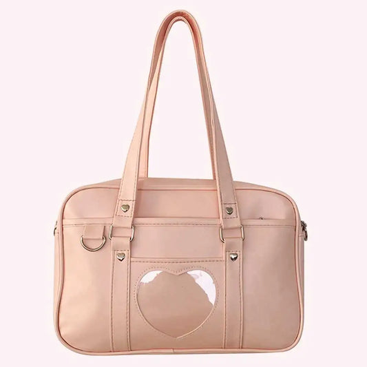 Women Anime Crossbody Bag Transparent Love Heart PU Japanese School Bag Adjustable Strap Shoulder Uniform Bag Chic Commuting Bag