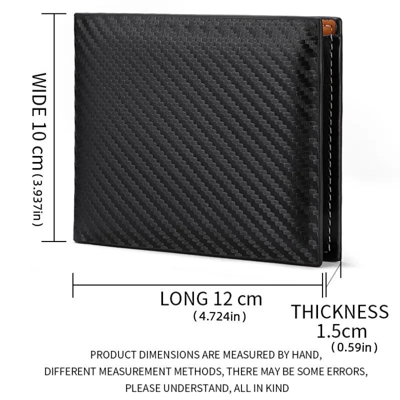 New Carbon Fiber Short Wallet Men's Card Bag Integrated Zipper Change Bag Holder Slim Minimalist Carbon Tri-Fold Wallet