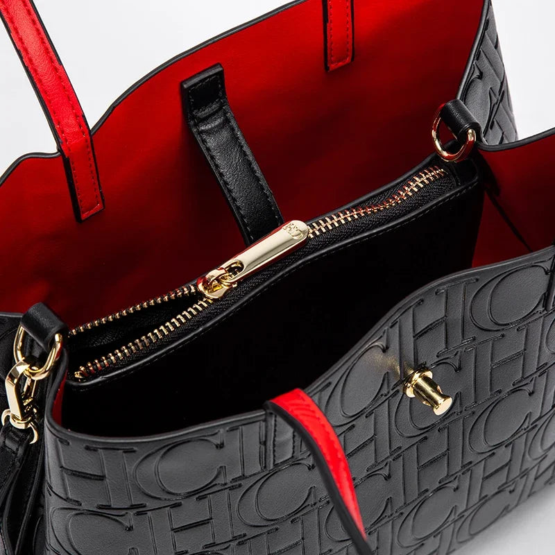 CH Fashion Brand Women's Embossed Pattern Leather Bag Casual Messenger Bag Women's Fashionable Luxury Designer