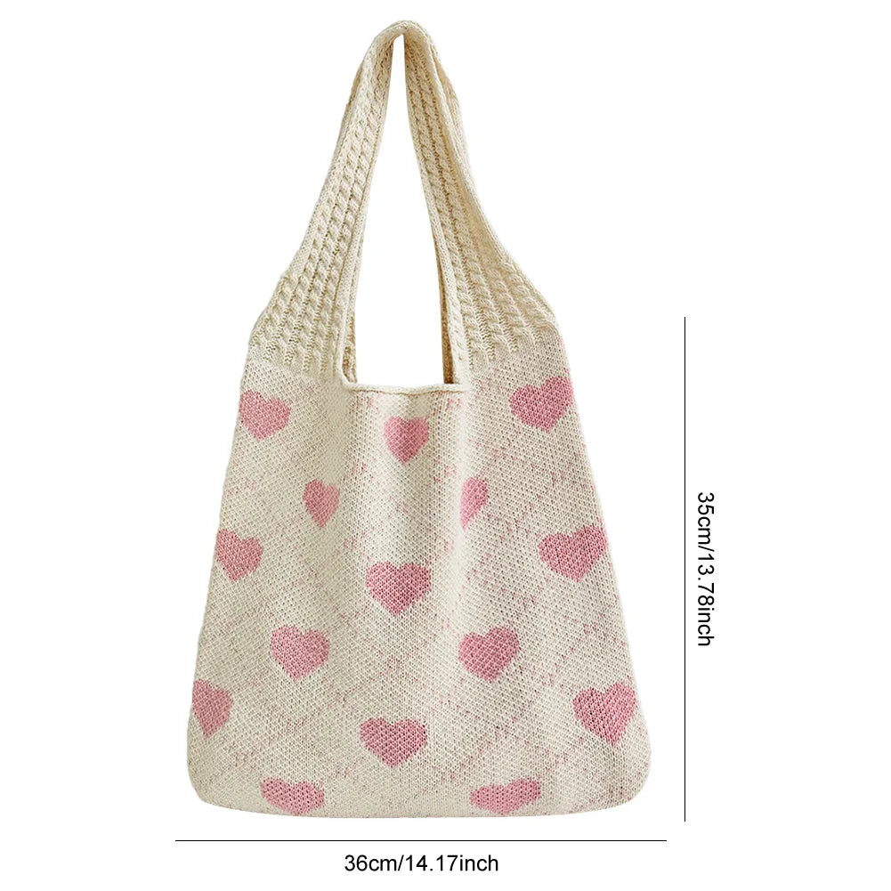 Summer Beach Bag for Women Heart Pattern Handbag Large Capacity Shoulder Bag Tote Bag for Vacation Travel