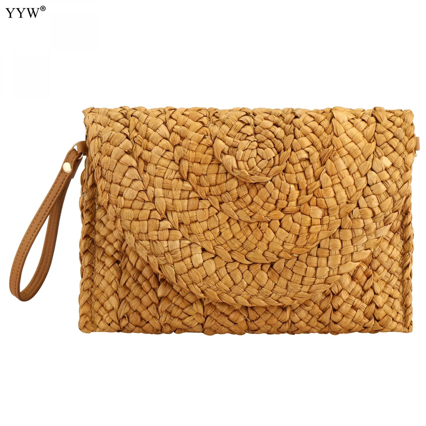 Straw Clutches Beach Bag For Women Summer Crossbody Straw Bag With Bag Strap Rural Style Woven Shoulder Bag Casual Purse Wallets