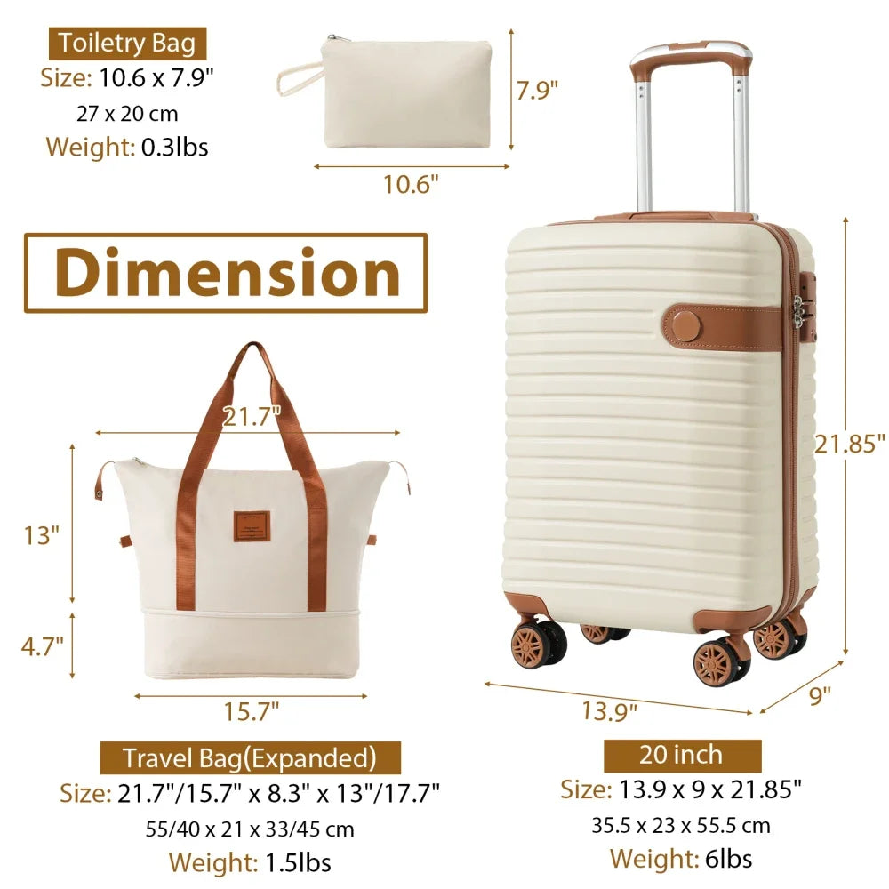 Luggage Sets 3 Piece Carry on Luggage 22x14x9 Airline Approved Lightweight Hardshell ABS Suitcases with Wheels 20 Inch Cream