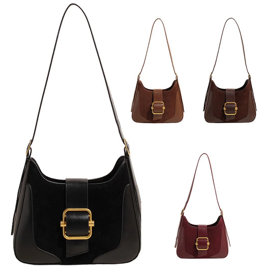 Women Suede Shoulder Bag Adjustable Strap Underarm Bag with Inner Pocket Messenger Bag Satchel Purse for Work Travel