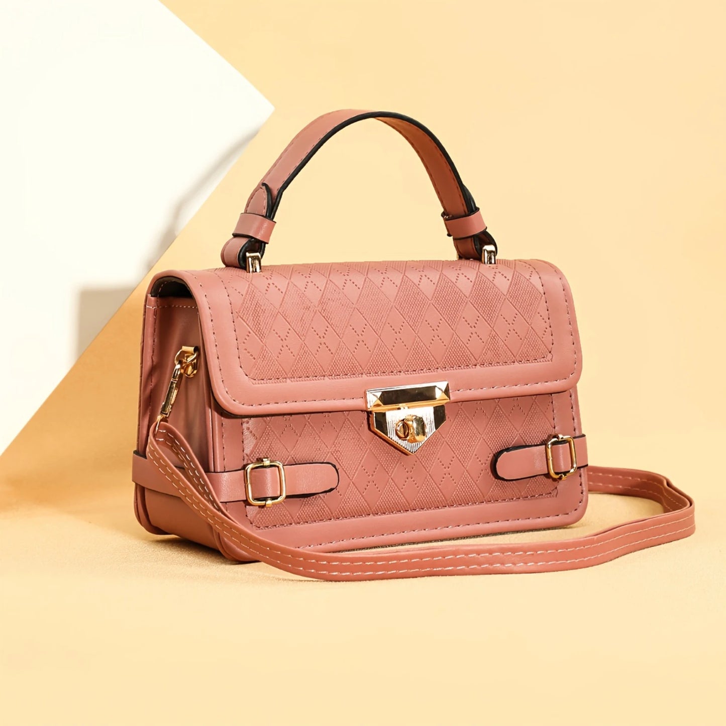 Embossed Handbag, Retro Square Crossbody Bag, Women's Shoulder Flap Purse With Turn Lock