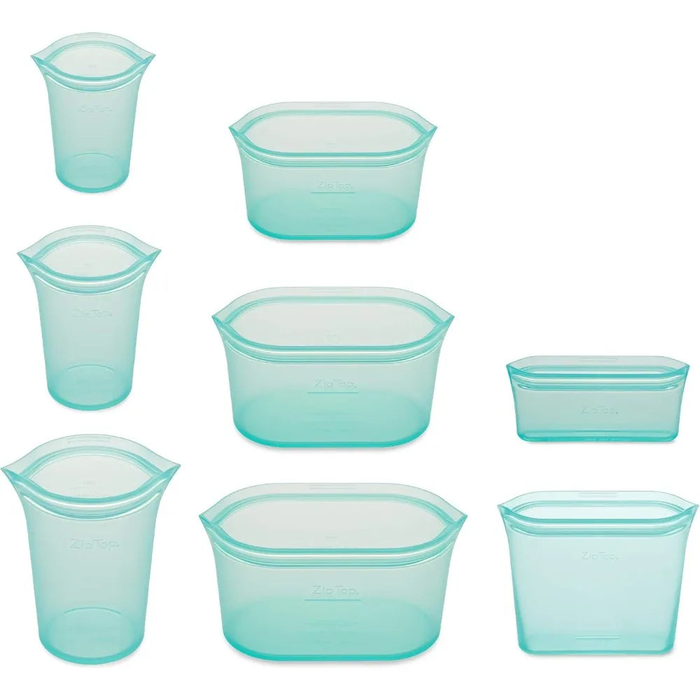 Reusable Food Storage Bags | Full Set of 8 [Teal] | Silicone Meal Prep Container - Best