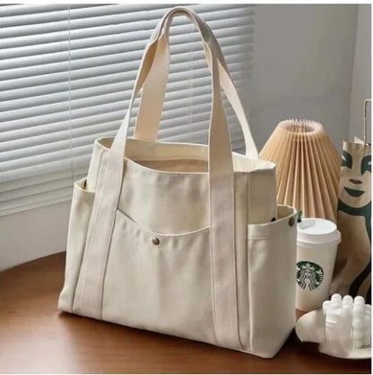 Large Capacity Canvas Tote Bags for Work Commuting Carrying Bag College Style Student Outfit Book Shoulder Bag
