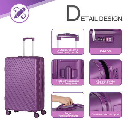 5-Piece ABS Hardshell Luggage Set with TSA Lock & Cosmetic Bag - 360° Spinner Wheels Carry-On/Check-In for Travel, Purple
