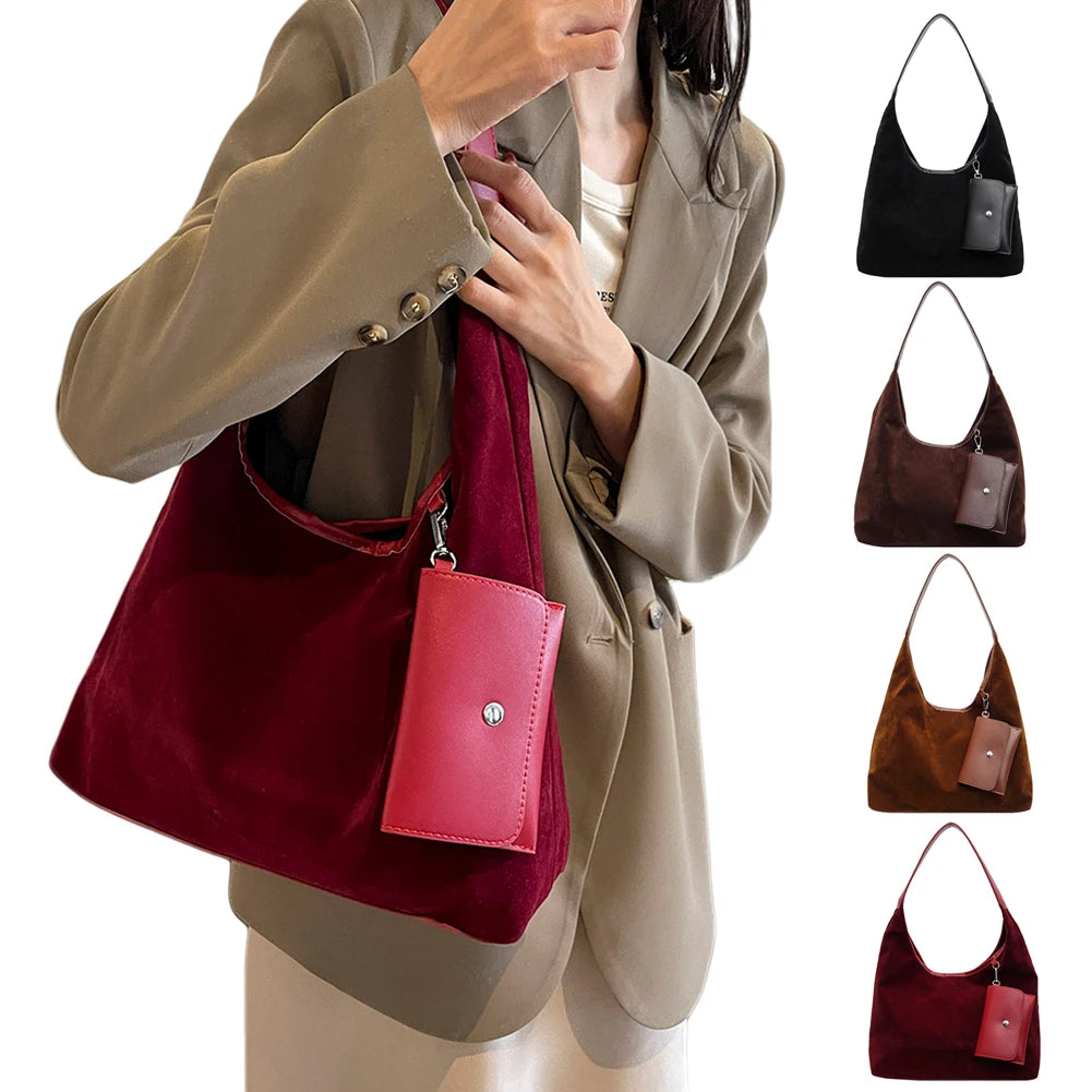 Women Suede Shoulder Bag with Inner Pocket Crescent Bag Magnetic Closure Large Handbag Commuting Shopping Bag