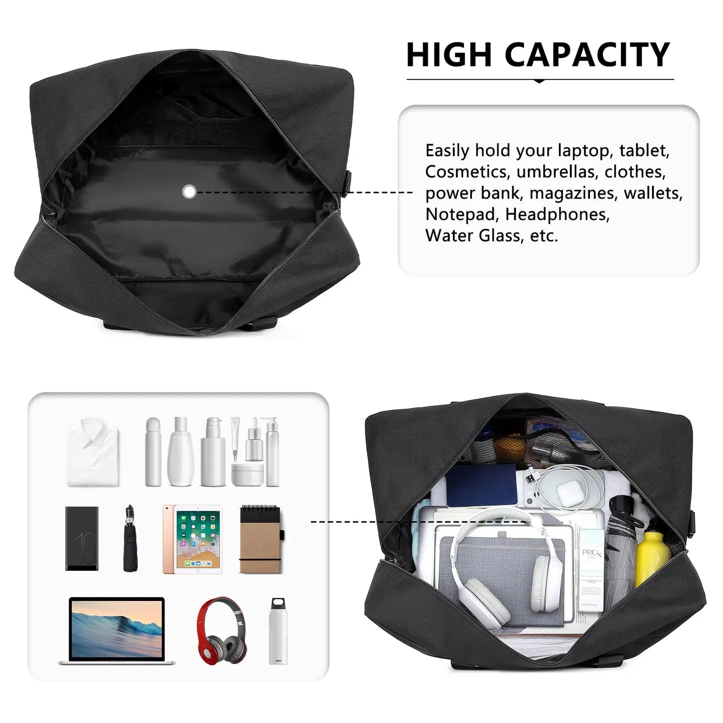 Kono 55x35x25 Carry On Luggage 48L Large Capacity Holdall Hand Luggage Unisex Sports Travel Duffels Bag