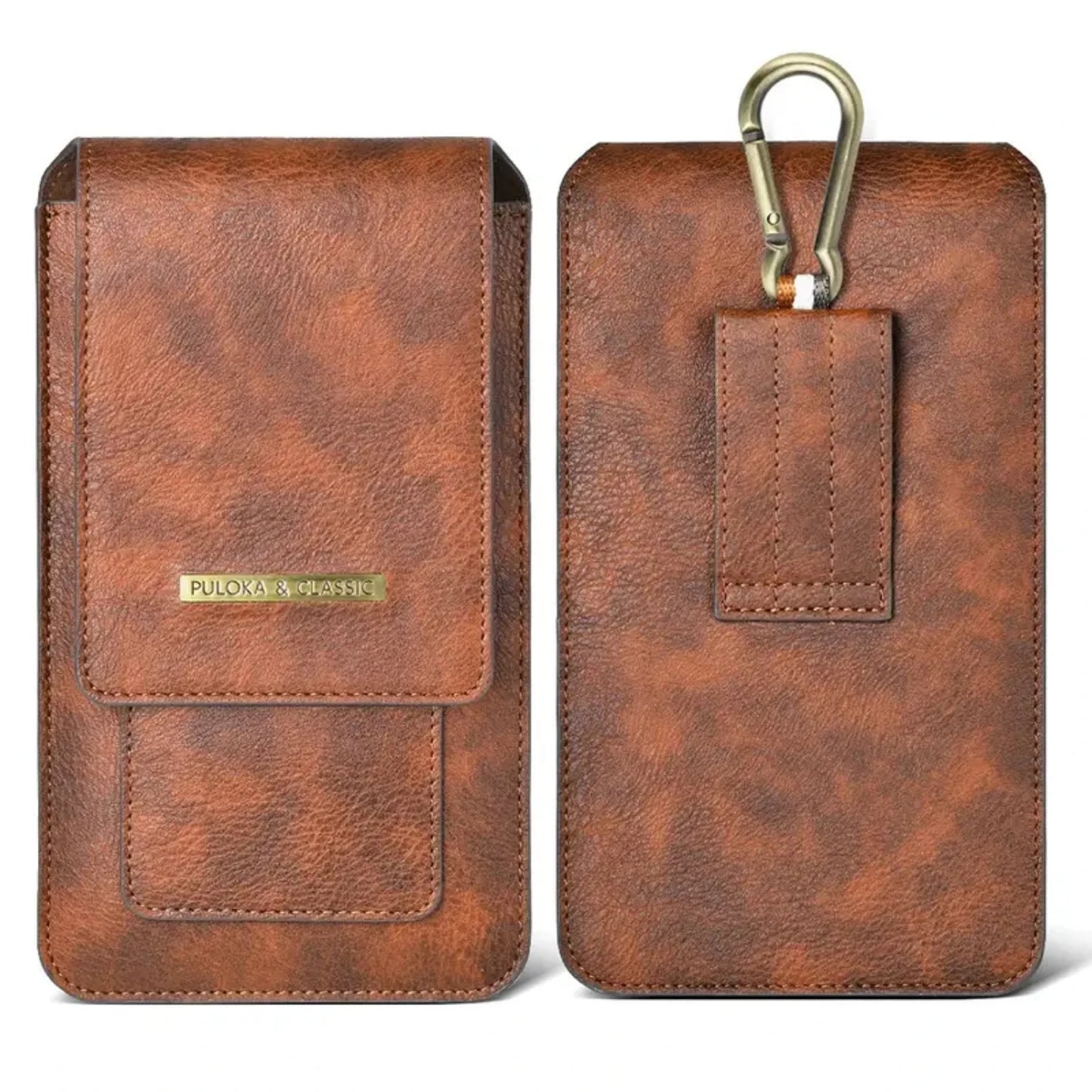 7.2 Inch General Leather Double Layer Phone Waist Baguette Bag With Hiking Buckle