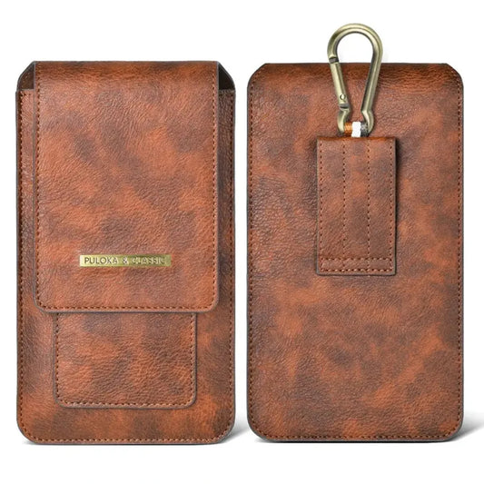7.2 Inch General Leather Double Layer Phone Waist Baguette Bag With Hiking Buckle