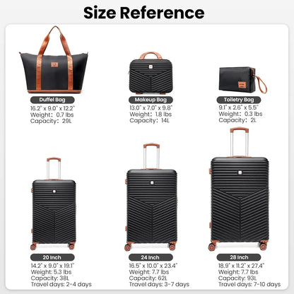 6 Piece Luggage Set Carry On ABS+PC Hard Shell Suitcase Travel Packing Box With Spinner Wheels & TSA Lock For Business Trip ﻿