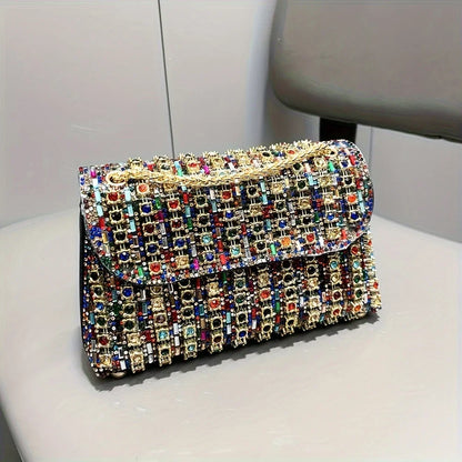 Crystal Rhinestone Evening Clutch Purse For Women, Sparkly Chain Shoulder Crossbody Bag, Elegant Handbag For Party Prom Banquet
