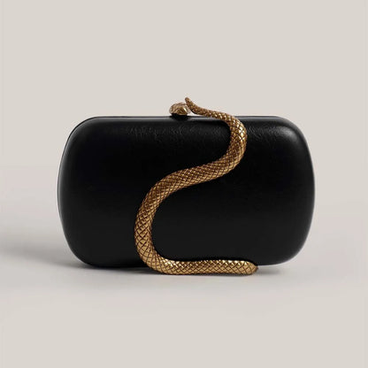 Women Glamorous Luxury Snake Hardware Decoration Pu Leather Clutch Long Chain Box Shaped Handbag Evening Bag Versatile Purse