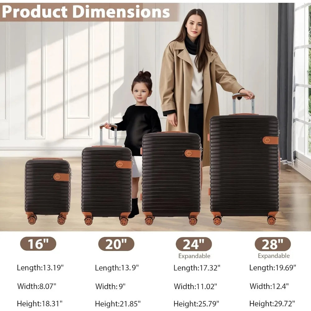 Merax Hardshell Luggage Sets 4 piece Lightweight Suitcases With Wheels TSA Lock Expandable (only 24”/28”) ABS Large Luggage set