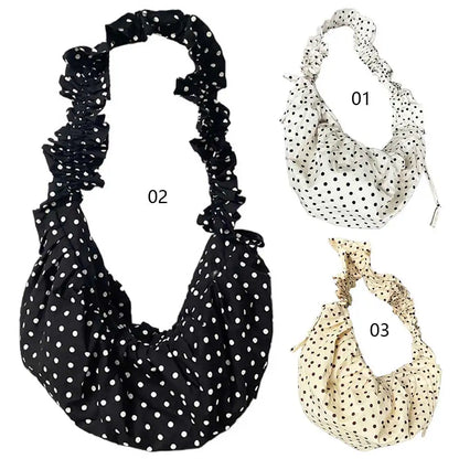 Women Fashion Shoulder Bag Large Capacity Polka Dot Chic Underarm Bag All Matched Pleated Dumpling Bag for Outdoor Travel