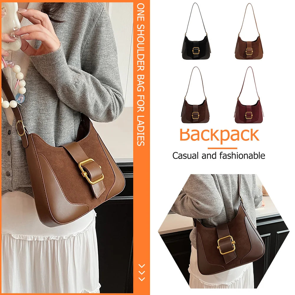 Women Suede Shoulder Bag Adjustable Strap Underarm Bag with Inner Pocket Messenger Bag Satchel Purse for Work Travel