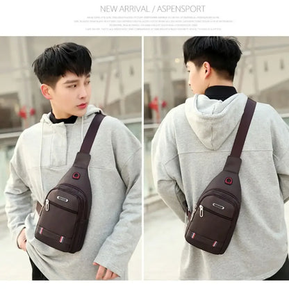 Casual Men Sling Bag Crossbody Shoulder Bag Sling Chest Bag Outdoor Travel Sports USB Charge Port Oxford Cloth 3 Zipper Bag