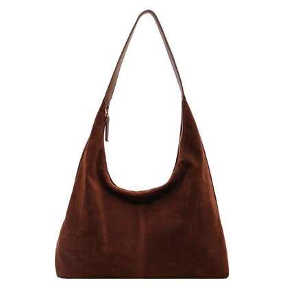 Women Suede Tote Bag with Zipper Shoulder Bag PU Leather Large Capacity Hobo Bag Solid Slouchy Bag Commuter Travel Bag