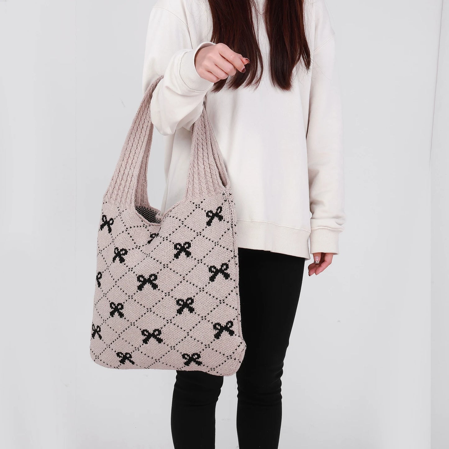 Large Capacity Women Crochet Tote Handbag Cute Shoulder Bag for Shopping Travel Daily Use Versatile Style