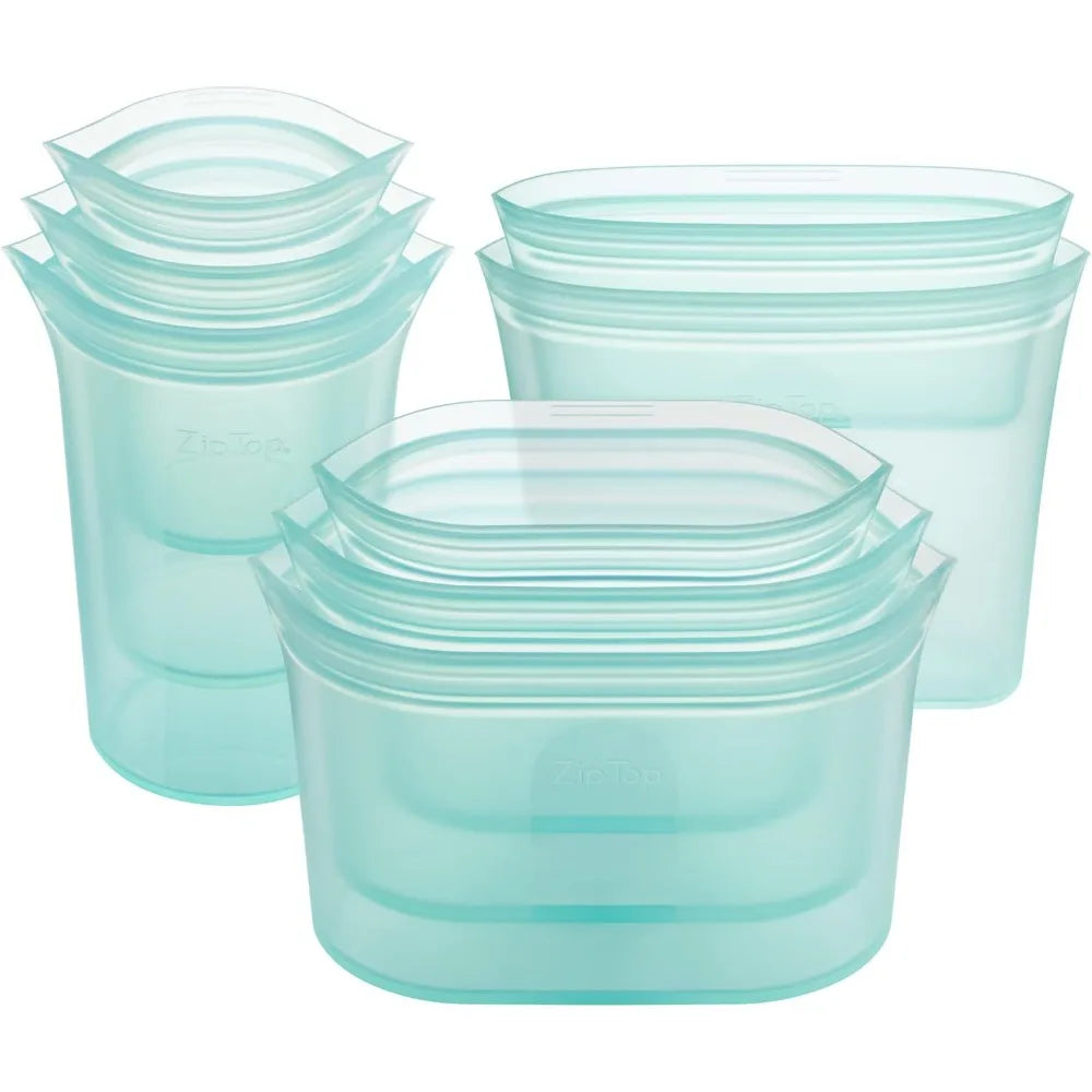 Reusable Food Storage Bags | Full Set of 8 [Teal] | Silicone Meal Prep Container - Best