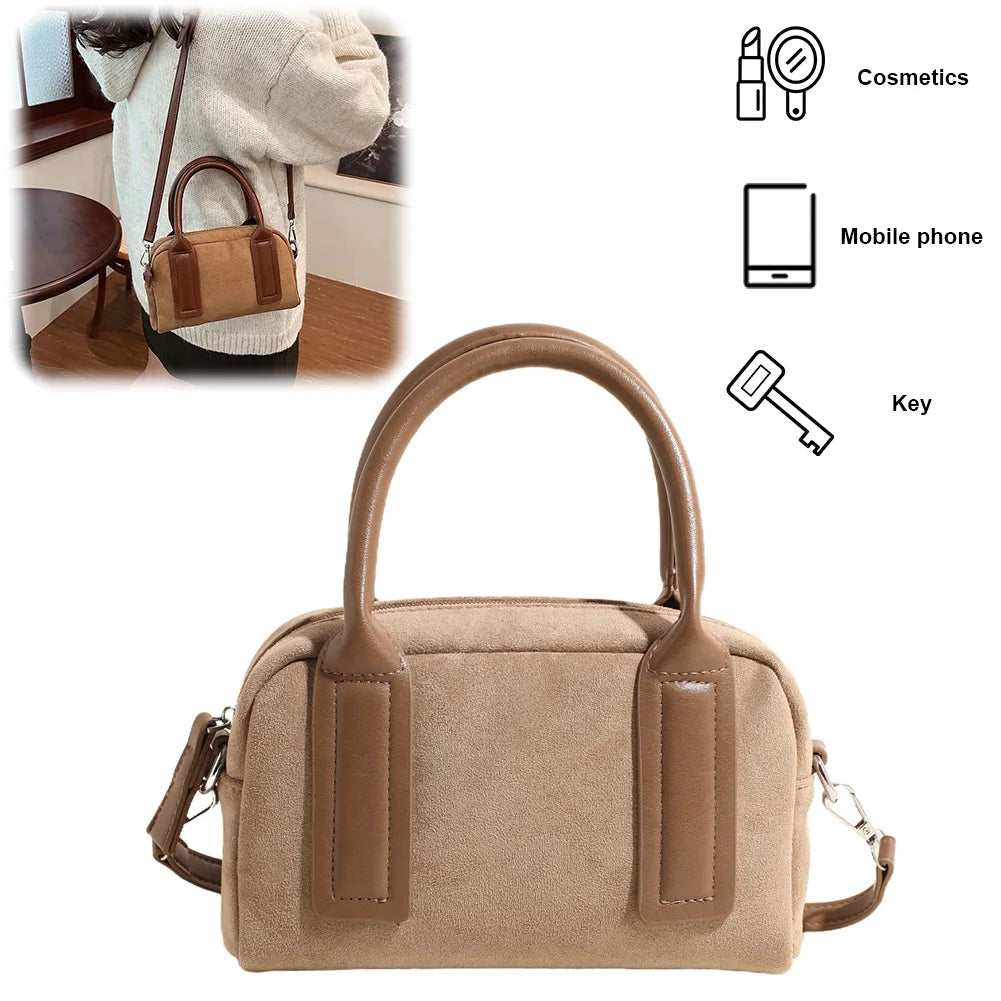 Women Suede Tote Bag Adjustable Strap Crossbody Bag with Multi-Pockets Handbag Zipper Satchel Bag for Work Travel