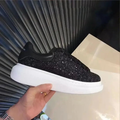 Women Flats Elegant Skateboard Shoes White Sneakers Thick Sole Inner Height Increasing Vulcanized Shoes For Men And Women