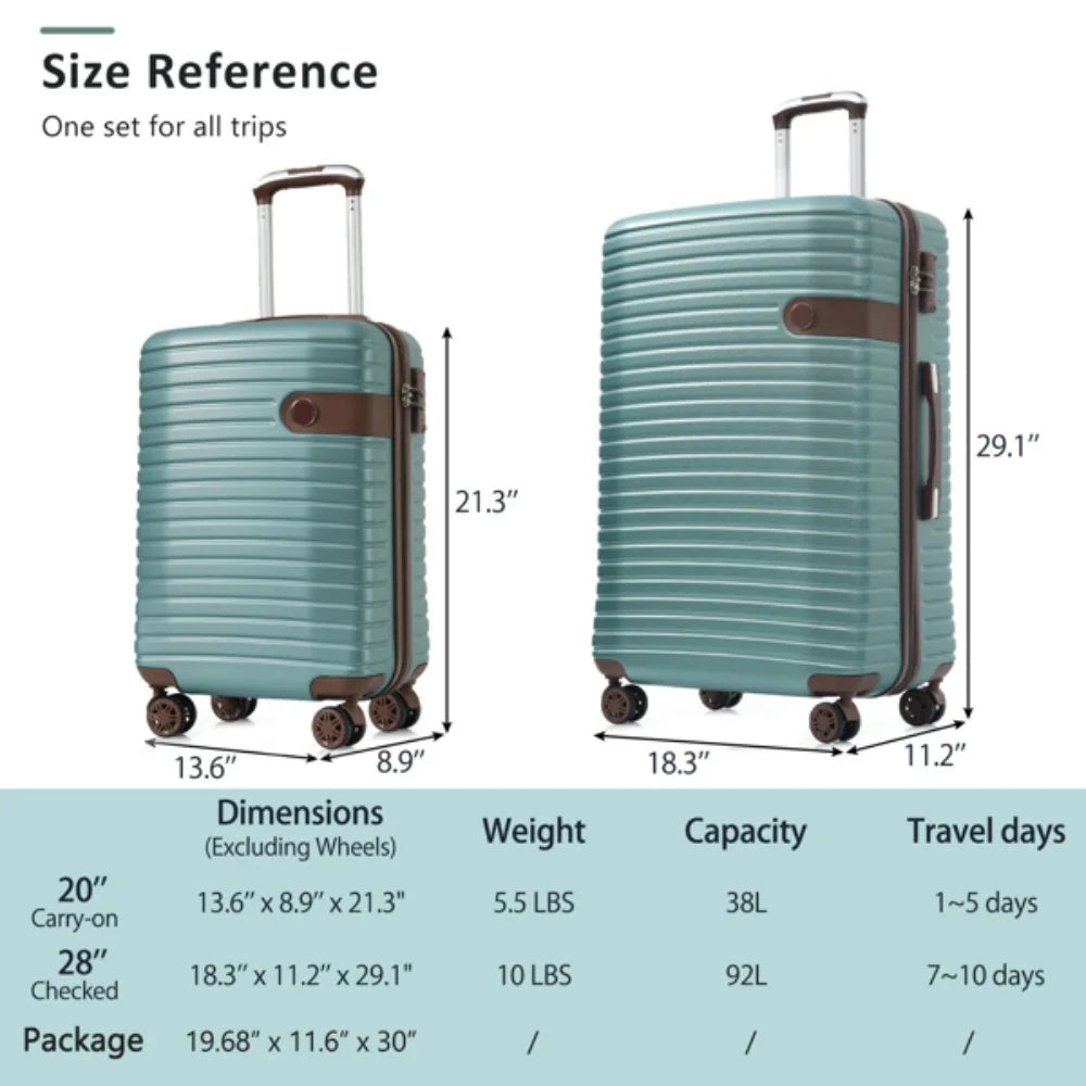 360° Spinner Wheels Hardshell Luggage Set with TSA Lock  Durable Travel Suitcases with Cup Holder Storage Bags