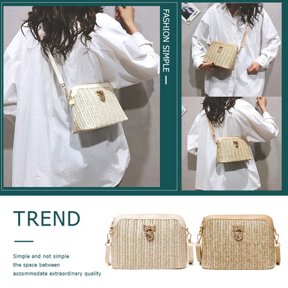 Straw Woven Messenger Bag Casual Shell Summer Beach Women Crossbody Handbags Female Shoulder Cross Body Boho Bag