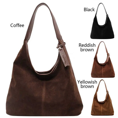 Women Suede Hobo Bag Slouchy Tote Bag Large Capacity Purse Magnetic Closure Retro Handbag for Work Travel