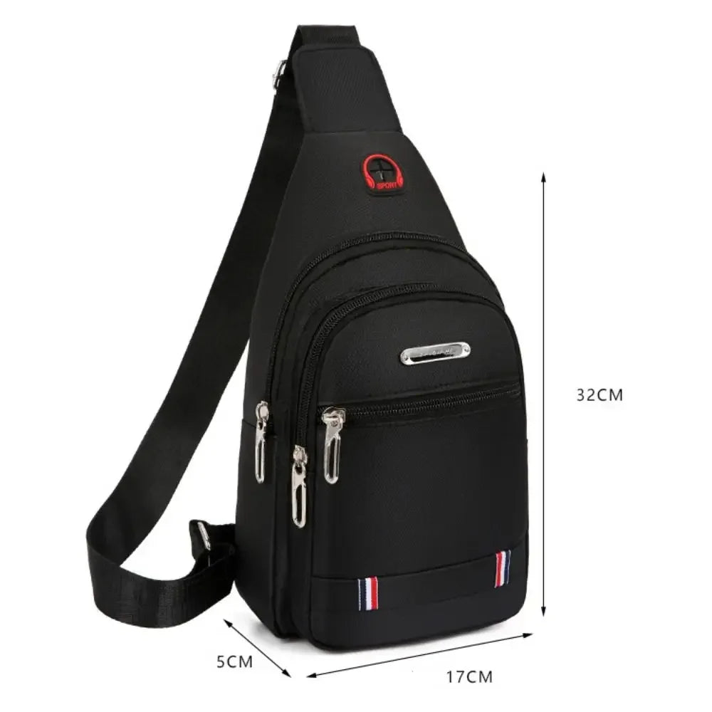 Casual Men Sling Bag Crossbody Shoulder Bag Sling Chest Bag Outdoor Travel Sports USB Charge Port Oxford Cloth 3 Zipper Bag