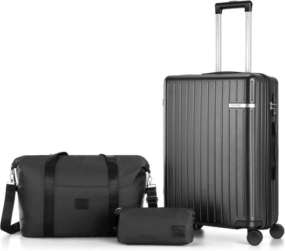 3 Piece Carry On Luggage Set ABS PC Suitcases Travel Case With Wheel Hardshell 20 inch Roller Luggage With Duffel Bag Travel Bag